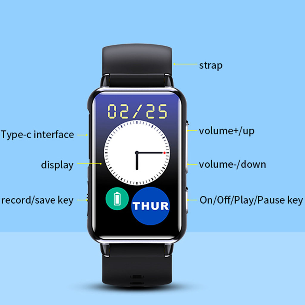 Wristband Voice Activated Recorder E Book Voice Recorder Bracelet MP3 Music Player 5D Curved Glass