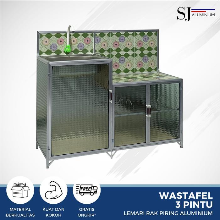 SJA - Rak Piring / Lemari Piring / Rak Dapur Kaca Aluminium - Wastafel 3 Pintu BISA GOSEND