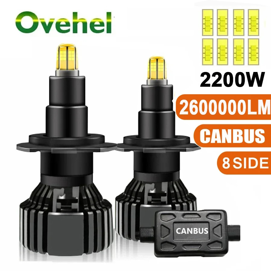OVEHEL H4 2600000LM H1 H7 LED 360 Canbus HB3 HB4 9012 HIR2 D1S D2S Led H11 H8 9006 9005 Car