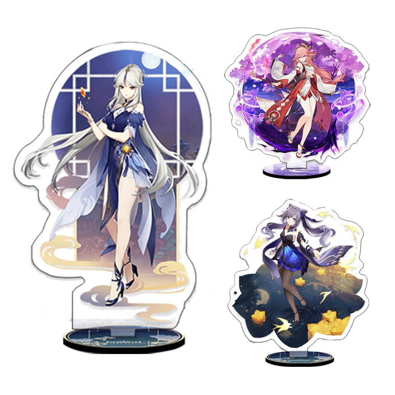 Anime Figure Genshin Impact Hutao Yae Miko Venti Klee Keqing Qiqi Acrylic Stand Model Plate Desk Dec