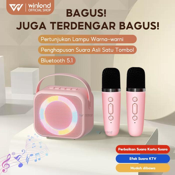 Winland Speaker Bluetooth Karaoke 2 Mic 1 Set Portable Mini Speaker Bluetooth Bass Wireless Jam