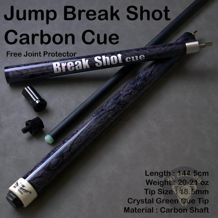 Jump Break Shot Carbon Cue Black Stick Billiard 13.5mm - Stik Loncat Kibau Billiar Karbon Hitam