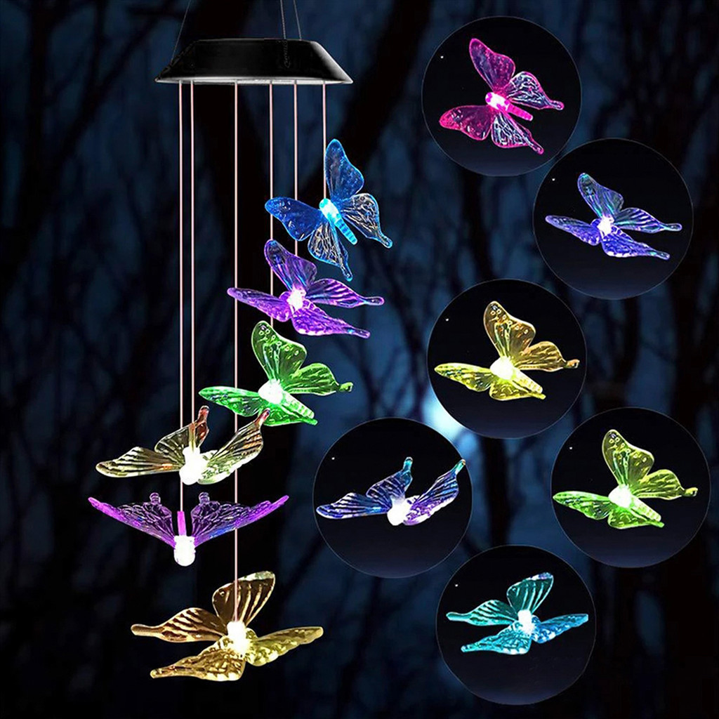 LED Solar Wind Chime Lamp Butterfly Lamp Pendant Wind Chime Decorative Lamp Color Changing Lamp Sola
