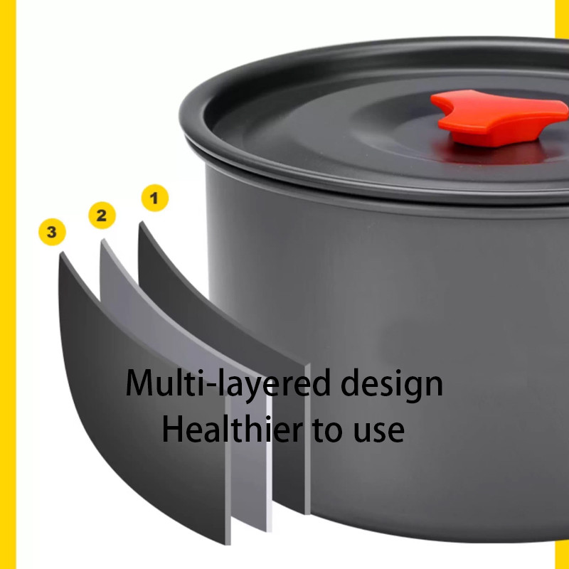 1 2 3L Outdoor Camping Cookware Outdoor Cooking Pot for Including Folding Pot Stove Hiking Picnic