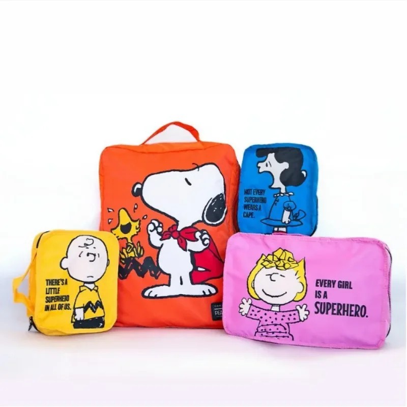 New Snoopy Cute Cartoon Travel Storage Bag 4-piece Set Suitcase Clothes Shoes Large Capacity