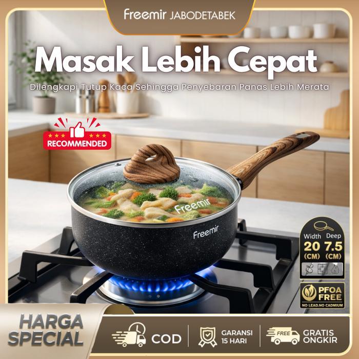 [MEGA SALE] freemir Wajan Anti Mengelupas Cekung 20 cm Granit Wajan Anti Lengket Set Wajan+Tutup