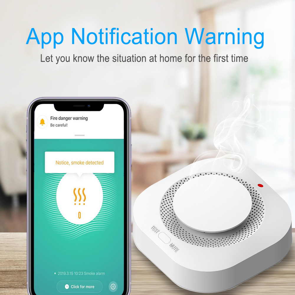 Tuya Wifi Smoke Detector Sensor 90DB Alarm Fire Smart Smoke Detector Wifi Fire Protection Home