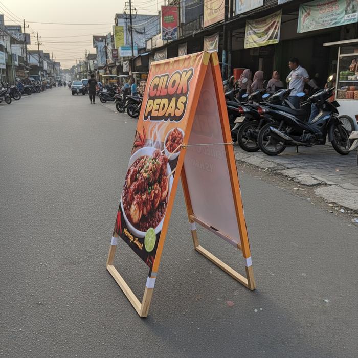 Stand Banner Kayu Portable Display Promosi Usaha Umkm, Jajanan, Booth, Caf + Free Desain Banner