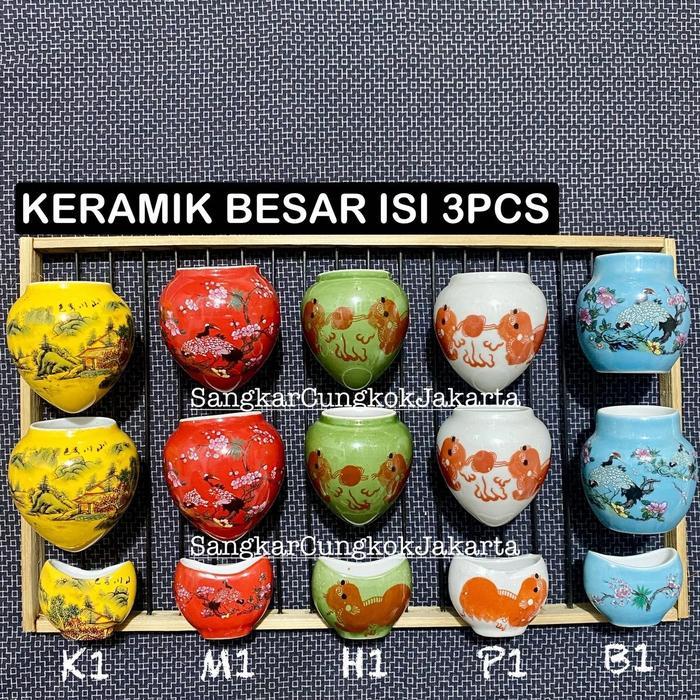 Cepuk Keramik Sangkar Burung Besar Murai Hwamei Anis set 3pcs