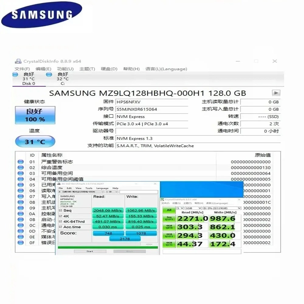 SAMSUNG PM991a 128GB 512GB PCLE 3.0 SSD Internal Solid State Drive NVME M.2 2230 small size For