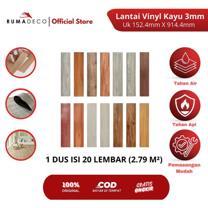 Rumadeco Floor Vinyl Lantai Stiker Motif Kayu Premium 3mm LVT Lantai Ubin Kayu Parquet Pelapis Vinyl