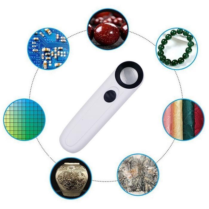 Kaca Pembesar LED 40x / Lampu Lup Lensa Magnifier Handheld / Membaca
