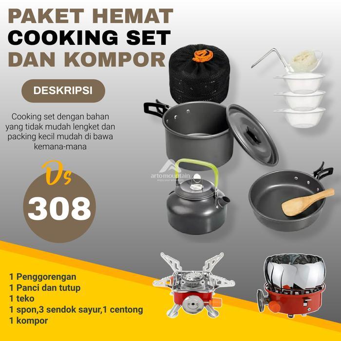 Arei - Paket Hemat Cooking Set Nesting Ds 308 Kompor Camping Outdoor