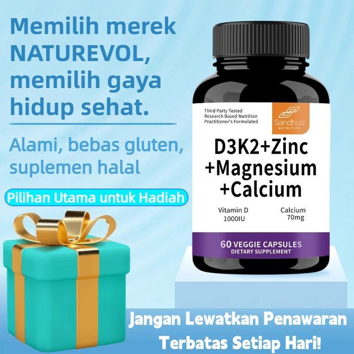 Kombinasi Vitamin D3K2 & Mineral Kalsium Magnesium Zinc - Mendukung Kesehatan Tulang, Sendi, Kulit,