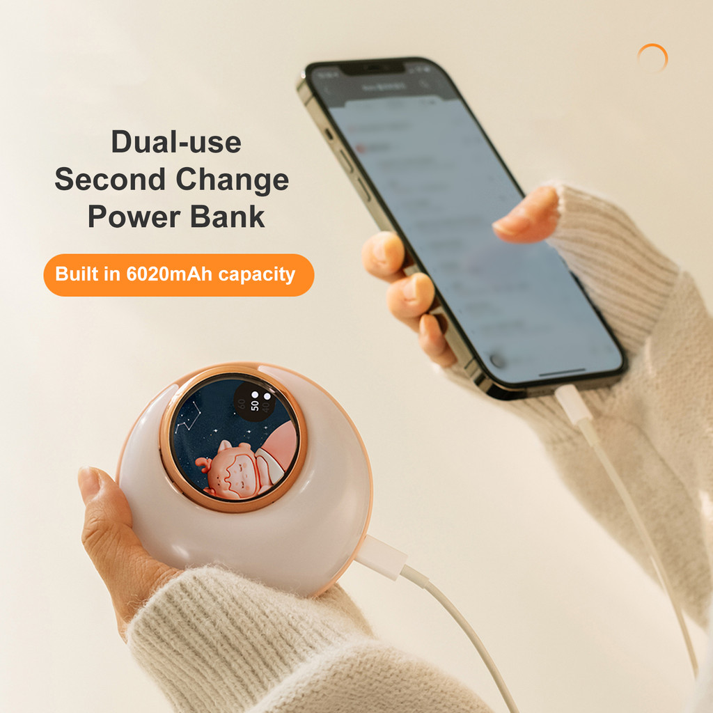 Hand Warmer Night Light Cute Portable Electric Hand Warmer Power Bank for Cold Weather White
