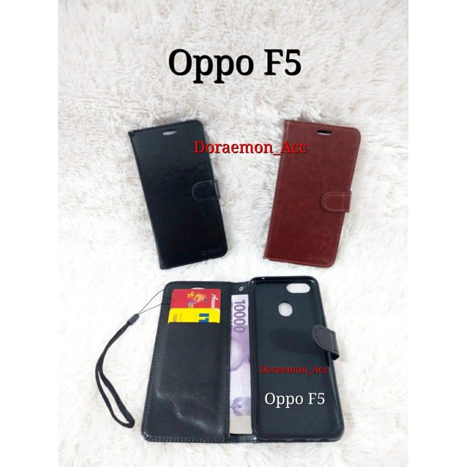 Flip cover oppo F5 - wallet leather case kulit *