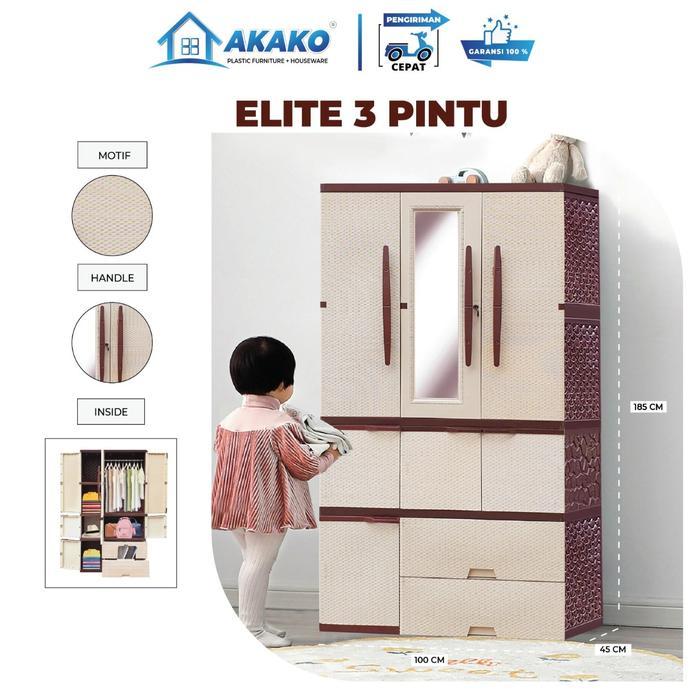 [NEW] AKAKO - LEMARI PAKAIAN PLASTIK 3 PINTU ELITE COMPLETE SUPER JUMBO/ KODE : LP3P - ELITE