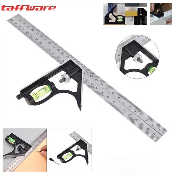 Penggaris Siku L Geser 30 Cm 2 In 1 Waterpass Ruler Sudut Adjustable Angle Ruler New