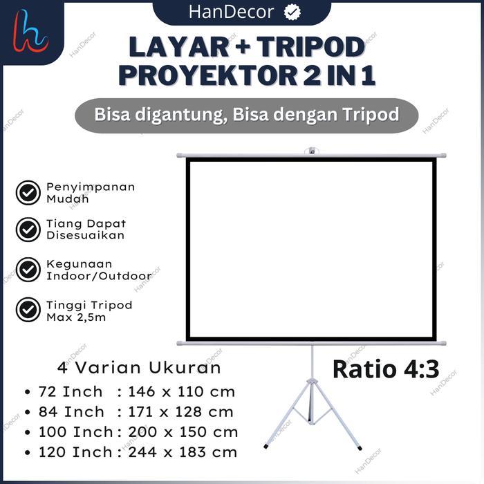 Screen Tripod Layar72-84-100-120 Inch 4:3 Stand Tripod 2,5 Meter Screen Projector Layar Proyektor