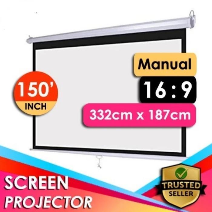 Screen Projector 150" manual 16:9 / Layar Proyektor 150" 16:9 Gantung