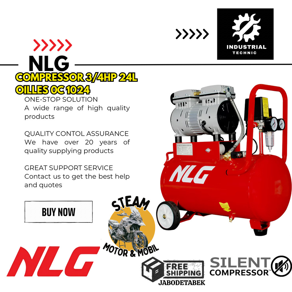 NLG COMPRESSOR 3/4HP 24L OILLES 0C 1024 / MESIN KOMPRESOR ANGIN / KOMPRESOR ANGIN LISTRIK TANPA OLI 