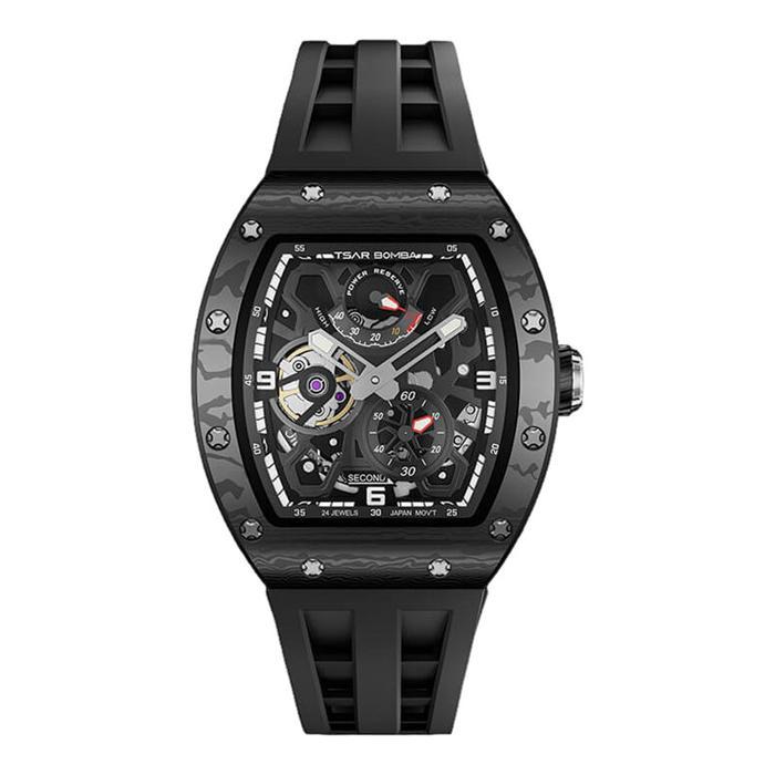 Jam Tangan Pria Tsar Bomba Elemental TB8212CF-04 Carbon Fiber Kinetic Energy Display Black Rubber