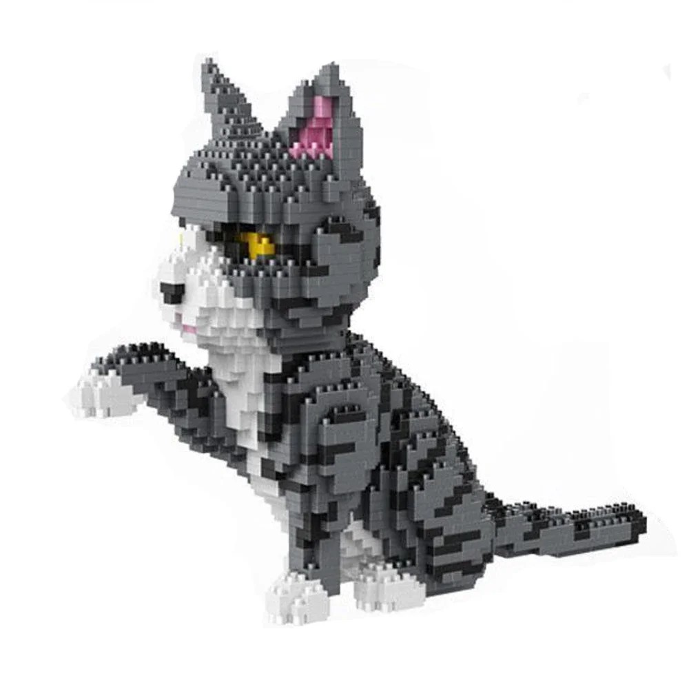 Knew Built Four styles of expressive micro particle mini cat building blocks, orange and cow models,