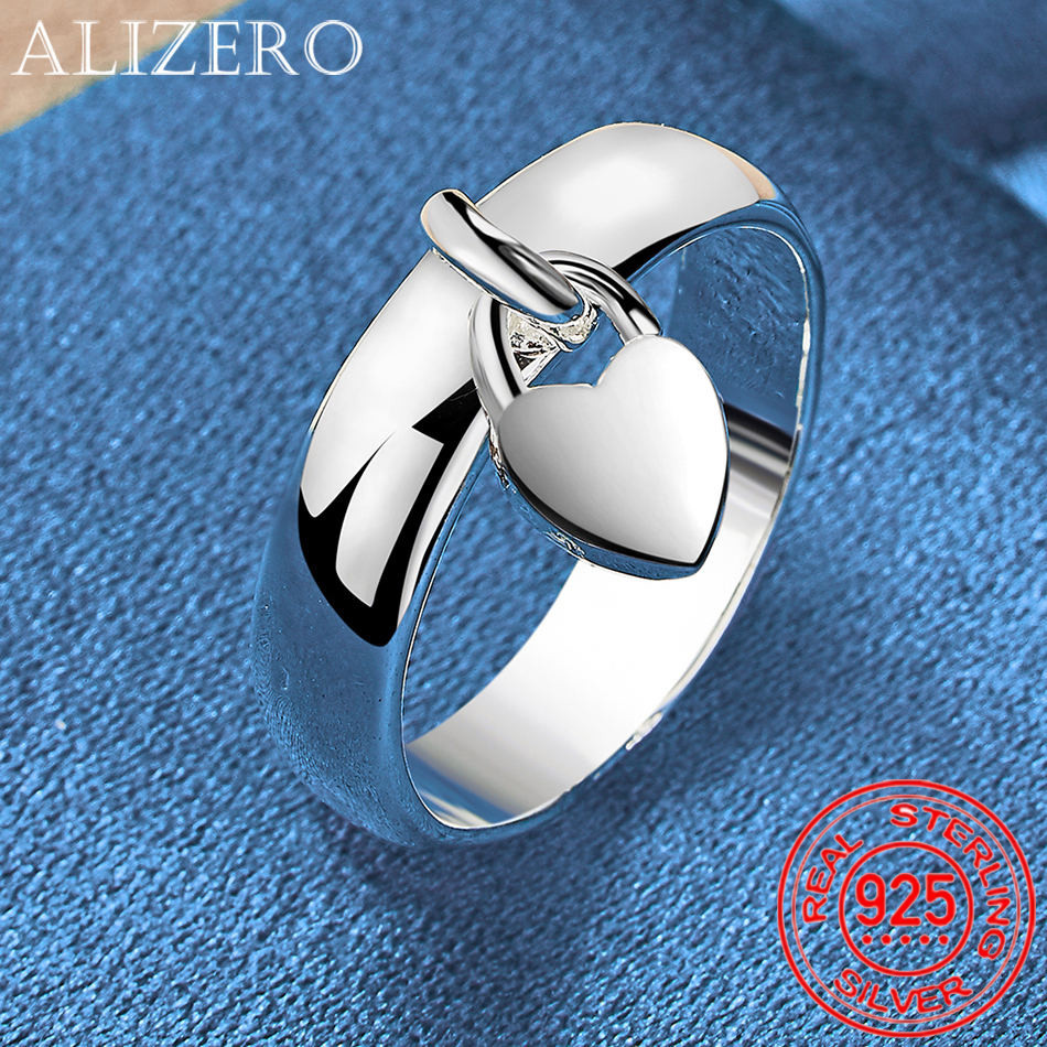 ALIZERO 925 Sterling Silver Ring Heart Lock Ring For Women Man Wedding Engagement Gifts Fashion