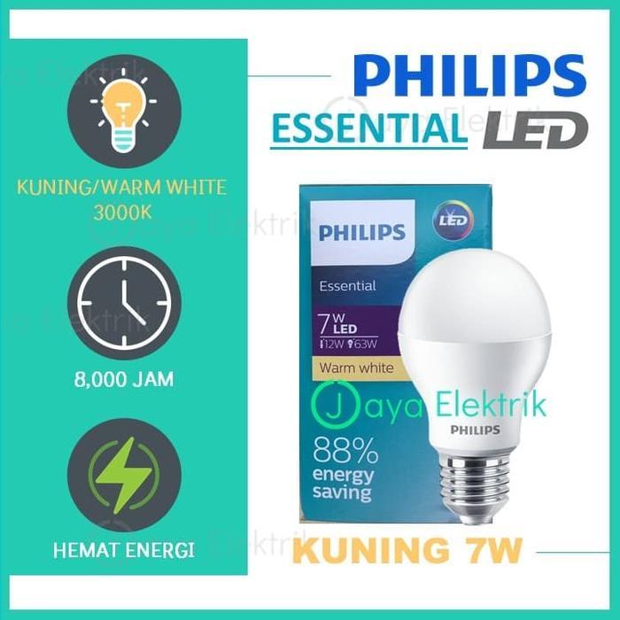 PHILIPS Lampu LED Essential 7W Kuning - LED Ess 7 W Watt Warm White