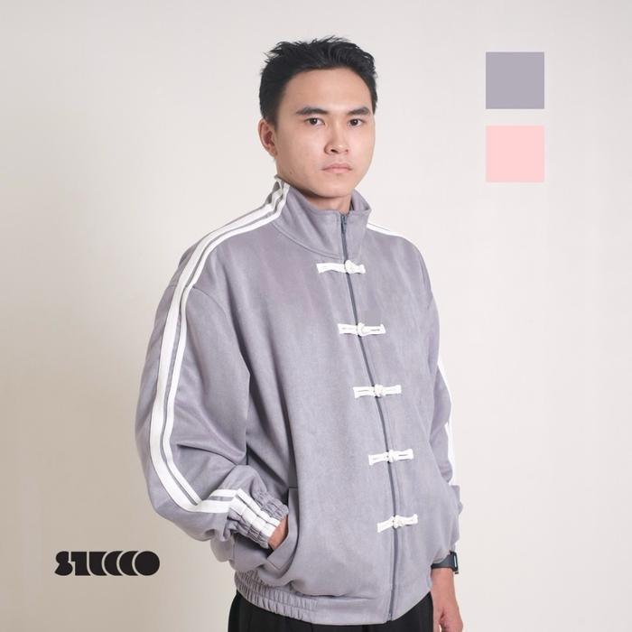 STUCCO XING O Track Jacket Oversize Premium Suede Pria / wanita Dusty Blue