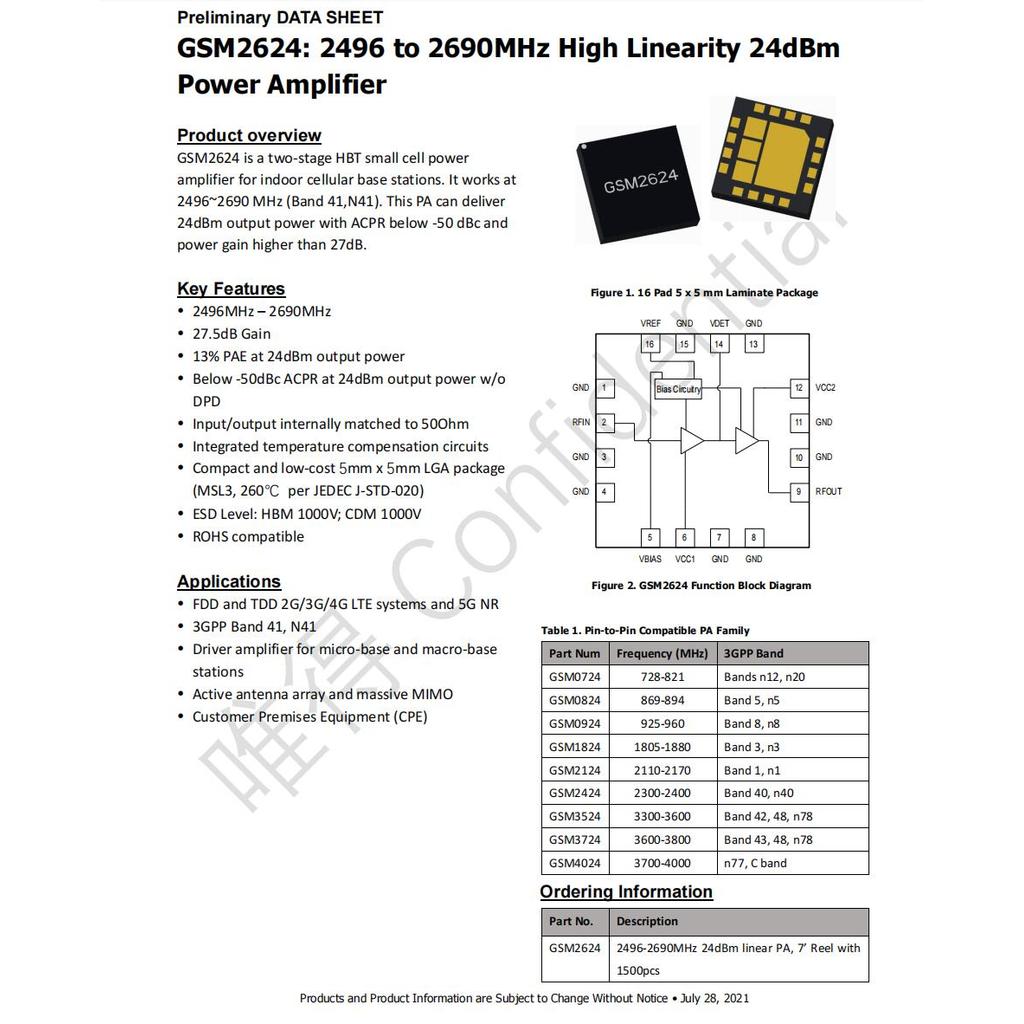 GSM2624 2.4GHZ 2W BIDIRECTIONAL POWER AMPLIFIER MODULE RF TX/RX FOR DRONE VIDEO TRANSMISSION LORA