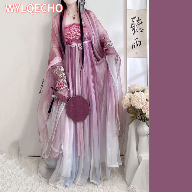 Hanfu Dress Women Ancient Chinese Tang Dynasty Hanfu Gradient Purple Cosplay Costume Summer Dance