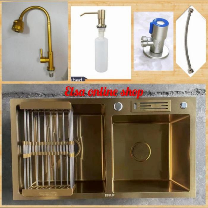 Kitchen Sink 2 Lubang 8245 ISAN GOLD Paket Lengkap