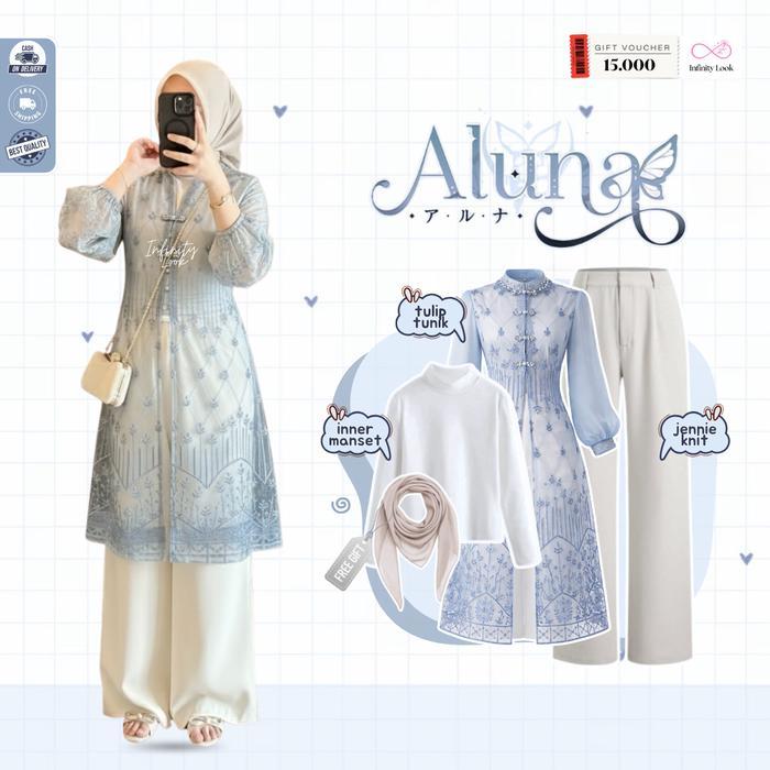 lagi viral setelan ootd wanita remaja ( jilbab segi empat + manset + outer + celana ) setelan ootd