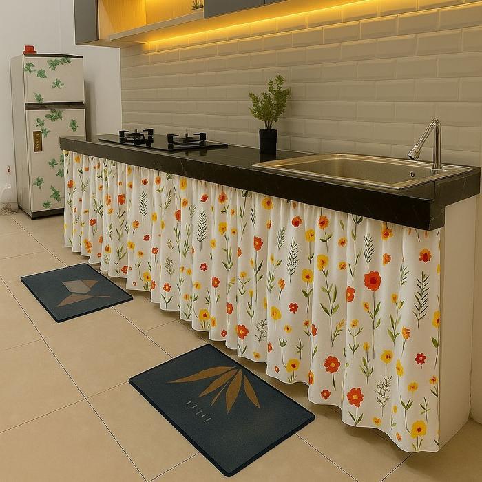 "New" Sheila Gorden Kolong Dapur Bawah Wastafel Abu Bunga Pink Meja Kompor Lebar 95 cm x Tinggi 70