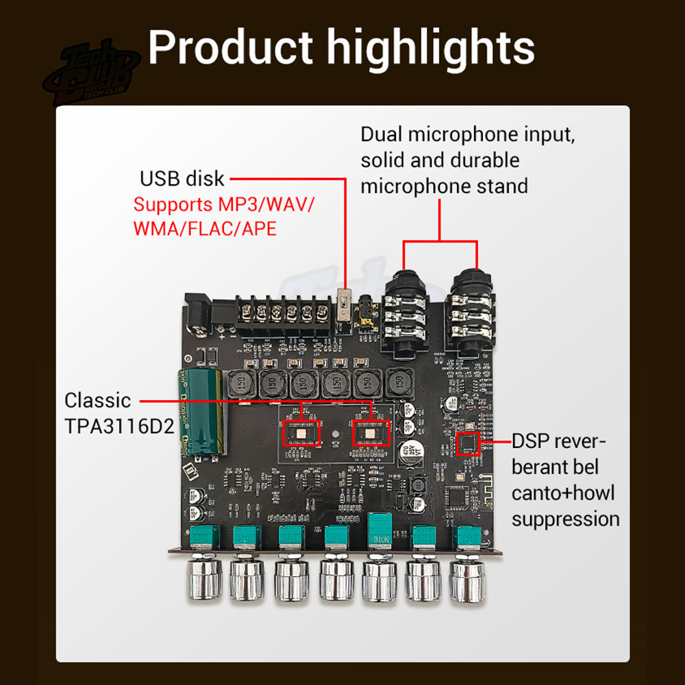 Zk-Am100 2X50W + 100W Subwoofer Power Amplifier Board High Power Mic Tpa3116D2 2.1