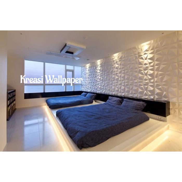 Wall panel Dinding 3D Putih PVC Wallpaper Timbul Minimalis WallPanel