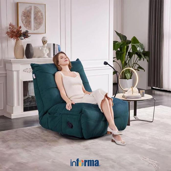 Informa Cheers Melody Sofa Recliner Rocking Fabric 1 Seater - Hijau Kursi Santai Goyang Malas Baca T