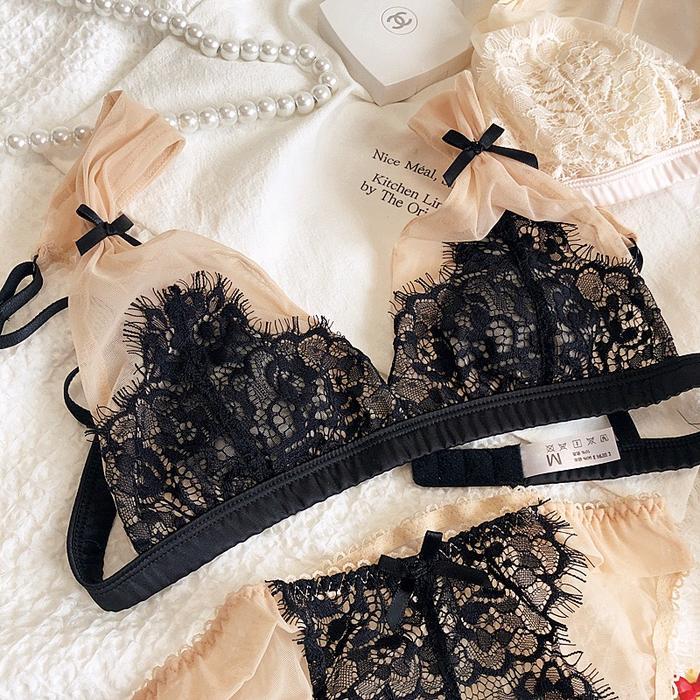 Lingerie Set Menawan Bra G String transparan Renda Lingerie T12 Bh Tidur