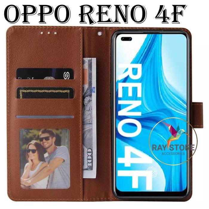 OPPO RENO 4F FLIP LEATHER CASE PREMIUM-FLIP WALLET CASE KULIT UNTUK OPPO RENO 4F - CASING