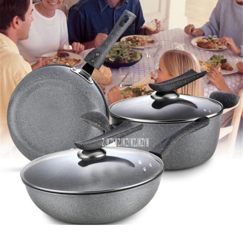 New Arrival Kitchen Non - stick Pan Three - piece Pot Sets BNS-78566 Induction Cooker Gas Cooking Po