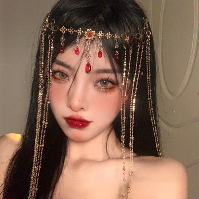 TERLARIS Hiasan Dahi Aksesoris Rambut Model Rumbai Motif Bunga Hati Mutiara