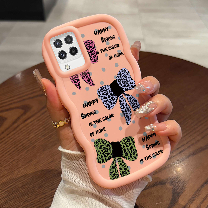 Casing HP Untuk Samsung A22 M22 M32 Case Leopard print bow Kasing Silikon Cesing bingkai krim Softca