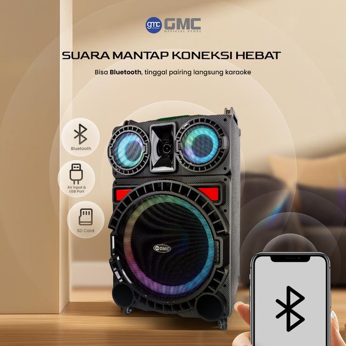 GMC Speaker 899K Speaker Karaoke Bluetooth 15 300W Termasuk 2 c Wireless UHF USB Panel Kontrol
