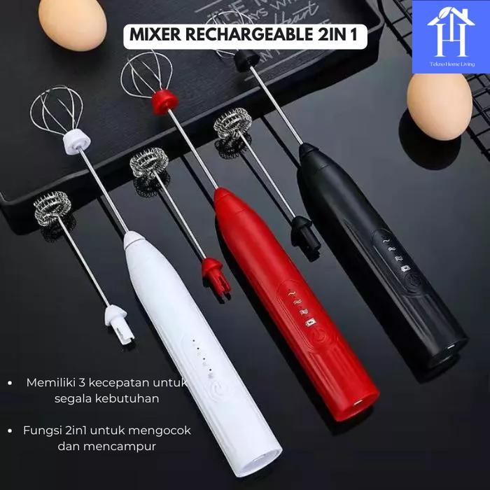 Mixer Elektrik Rechargeable 2In1 Membuat foam susu dan kopi Mengocok telur dan putih telur