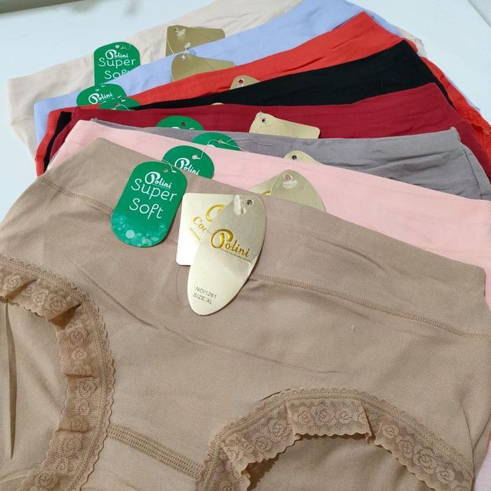 (6pc) Celana Dalam POLINI 1261 / 1264 RENDA// Celana dalam wanita dewasa renda Katun Motif
