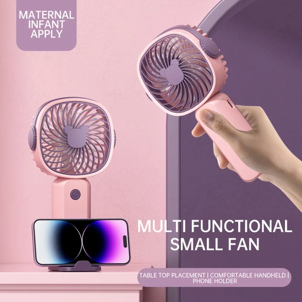 Portable Mini Handheld Fan with Desktop Phone Holder Outdoor Electric Fan USB Charging 3-speed