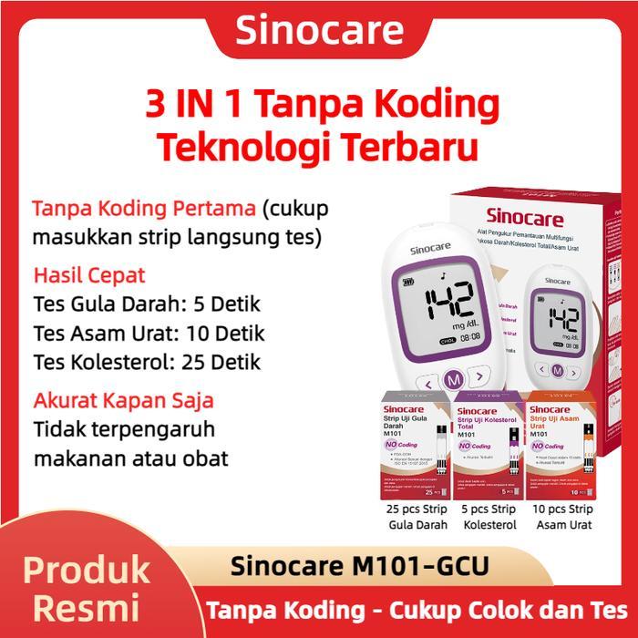 Omron - [TEKNOLOGI TERBARU TANPA KODING] M101 GCU Alat Cek 3in1 Cek Gula Darah, Kolesterol & Asam