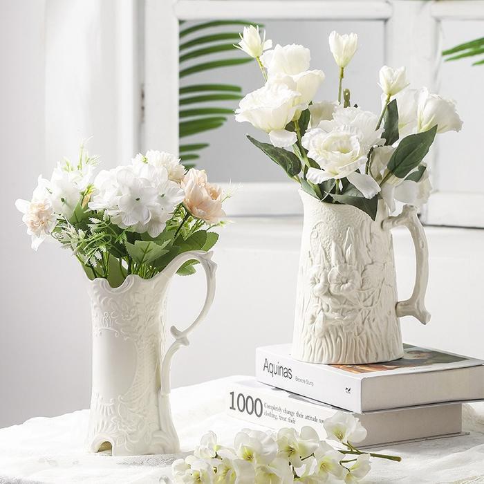 Nimes Vase / Vas Teko Pot Bunga Meja Keramik Putih Scandinavian Unik