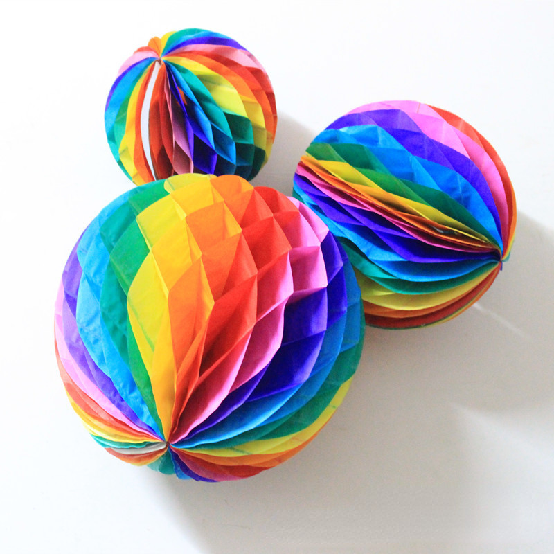 15/20/25/30cm Color Honeycomb Paper Flower Ball Rainbow Paper Balls Decorative Paper Lantern Balls